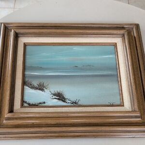 Sakamoto Coastal Winter Seascape Painting in Shades Of Blue Gray Beach Seaside